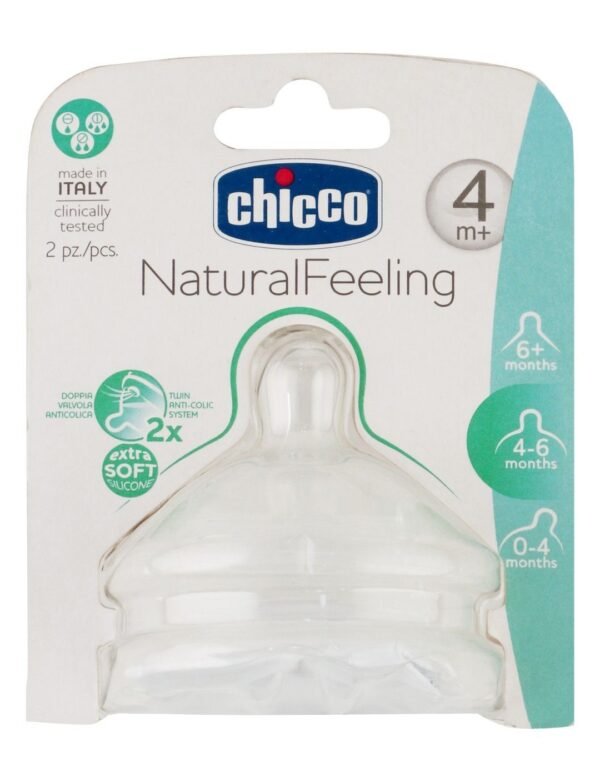 Chicco Natural Feeding Anti-Colic Soft Silicone Nipples (4+ Months), 2 Pieces