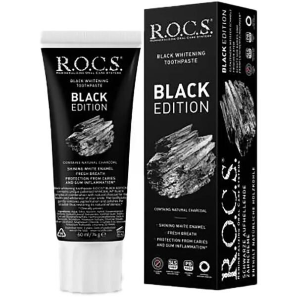 Rocs Black Whitening Toothpaste with Natural Charcoal, 74g