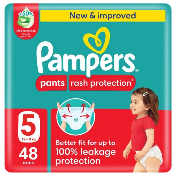 Pampers Rash Protection Pants Diapers, Size 5, 12-18kg, 48 Pieces