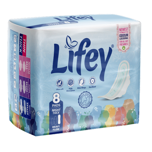 Lifey Night Thick Feminine Pads, 8 Pads