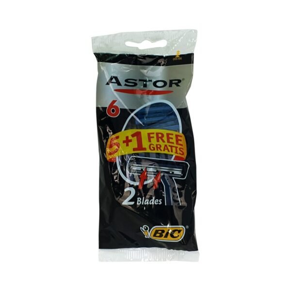 Bic Astor Twin Razor Blades for Men Hair Removal, 5+1 Pieces