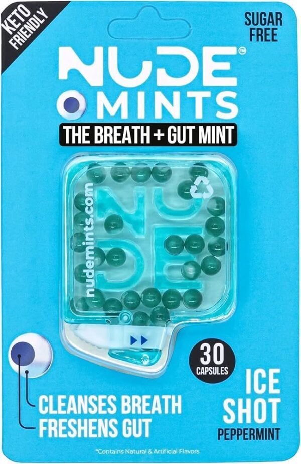 Nude Mints Breath Gut Mint Flavor Gums, 30 Gummies