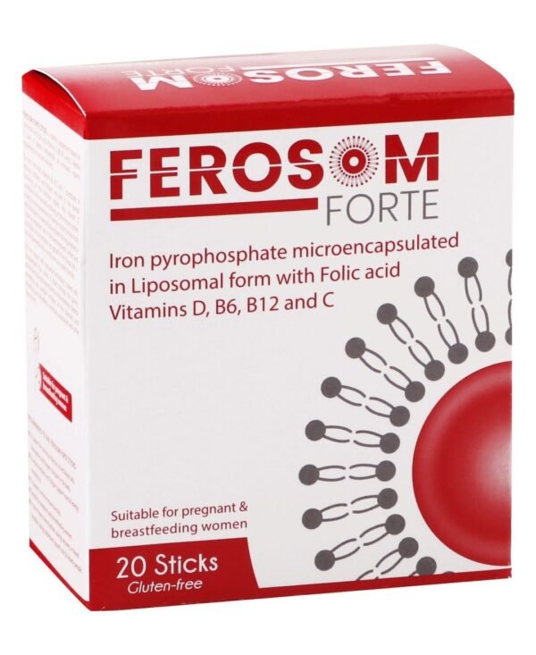 Ferosom Forte Iron Supplement Sticks with Folic Acid, Vitamin D, B6, B12 & C, 20 Pieces