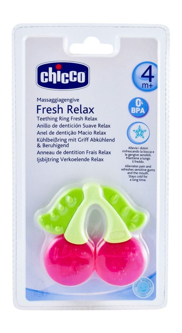 Chicco Fresh Relax Green & Red Cherry Shape Ring Teether (4+ Months), 1 Piece