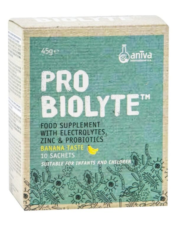 Aniva Probiolyte Food Supplement Sachets Banana Flavor with Electrolytes, Zinc & Probiotics for Infants & Children, 10x45g