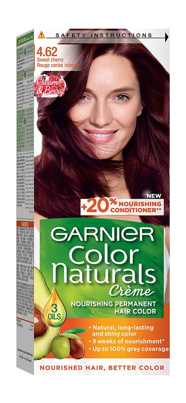 Garnier Color Naturals Nourishing Permanent Hair Dye Cream with 3 Oils Sweet Cherry 4.62, 1 Pack