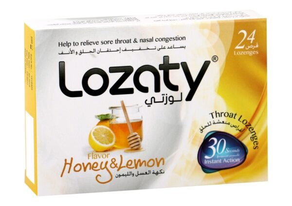 Lozaty Throat Lozenges Honey & Lemon Flavor for Sore Throat & Nasal Congestion, 24 Pieces