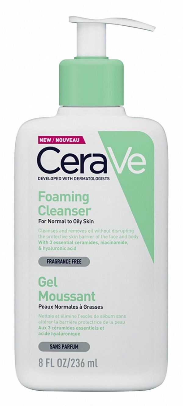 CeraVe Hypoallergenic Foaming Facial Gel Cleanser with Ceramides & Hyaluronic Acid for Normal to Oily Skin, 236ml