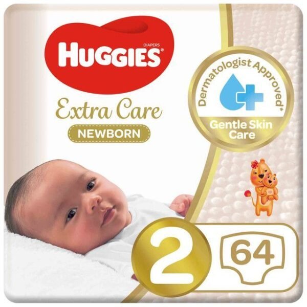 Huggies Extra Care Newborn Diapers, Size 2, 64 Diapers