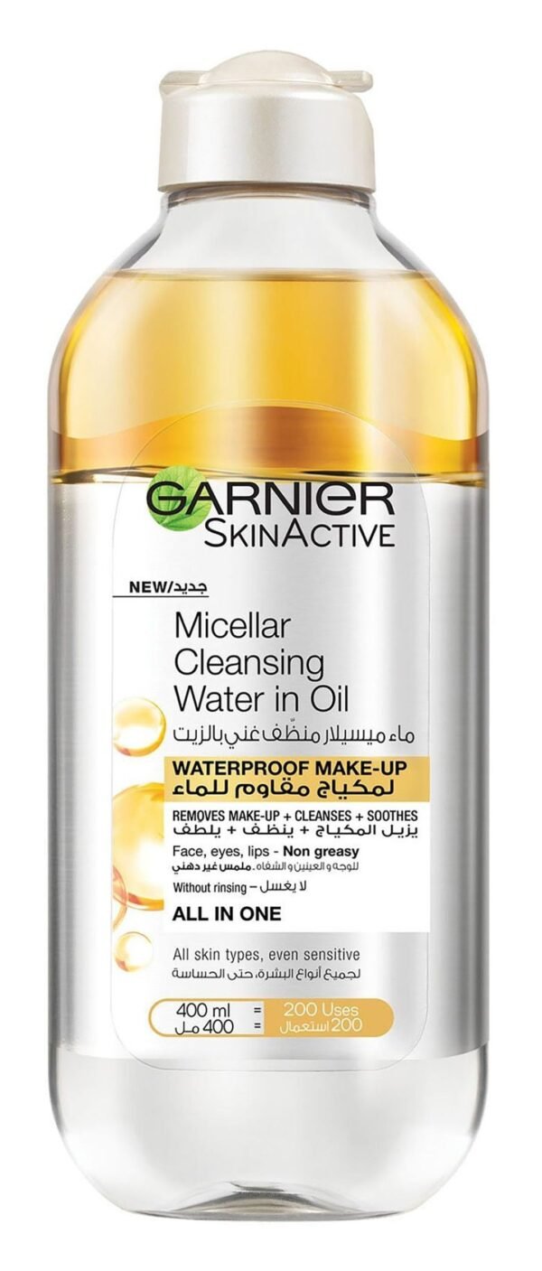 Garnier Skin Active All in 1 Waterproof Non-Greasy Makeup Remover & Cleansing Micellar Water in Oil for All Skin Types, 400ml