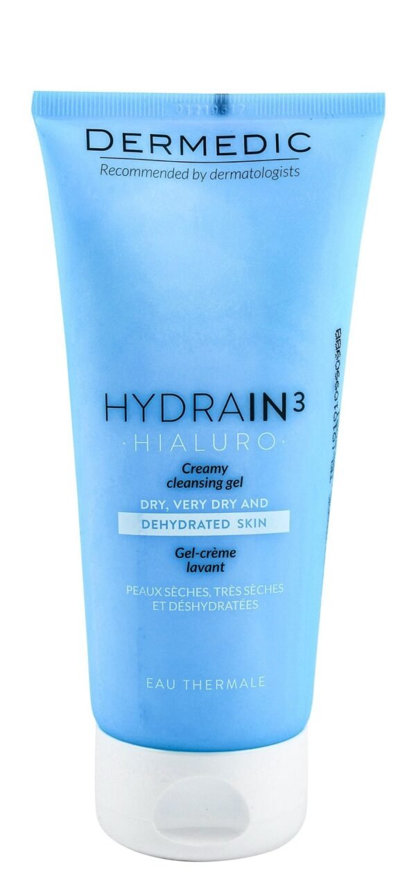 Dermedic Hypoallergenic Hydrain3 Hialuro Face & Body Creamy Cleansing Gel with Thermal Water for Very Dry & Dehydrated Skin, 200ml