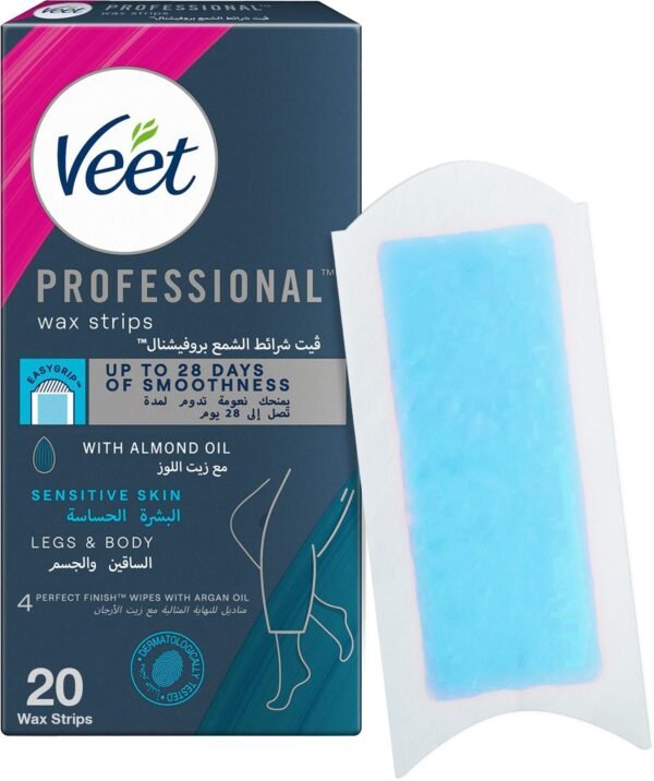 Veet Sensitive Skin Easy-Gel Soothing Blue Cornflower Body & Legs Wax Strips, 20 Strips