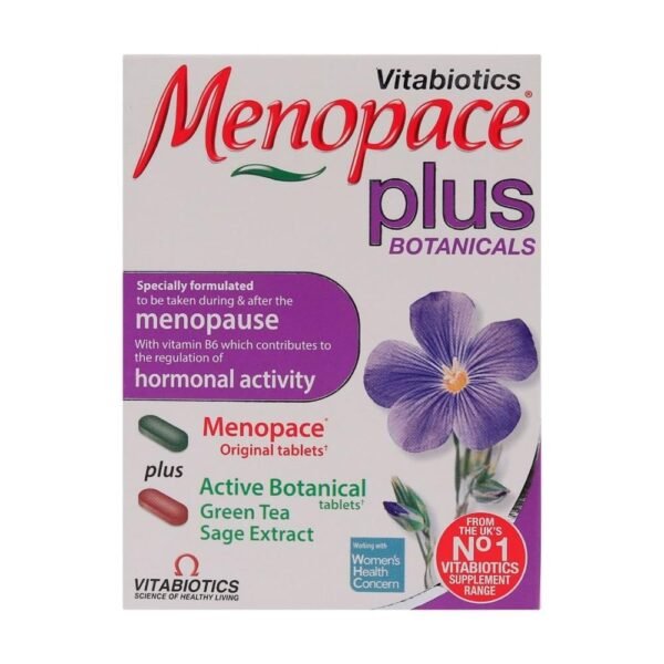 Vitabiotics Menopace Plus Women's Menopause Support Supplement with Botanical Extracts, Soya & Green Tea - gluten free, drug free, vegetarian 56 tablets