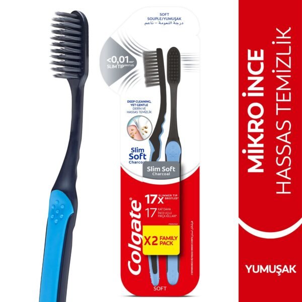 Colgate Slim Soft Charcoal Toothbrush, 2 Pieces