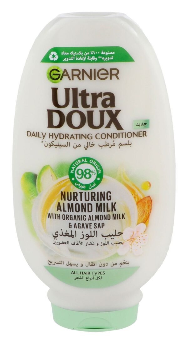Garnier Ultra Doux Daily Hydrating & Nurturing Conditioner with Organic Almond Milk & Agave Sap for All Hair Types, 360ml